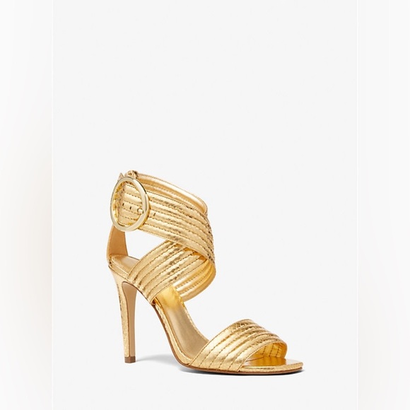 Michael Kors Remi Metallic Snake Embossed Leather Sandal Size 6 EUC - Picture 1 of 7